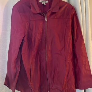 Womens XL Red leather zip up jacket